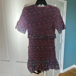 LoveShackFancy Aveline Pink Floral Ruched Ruffle Mini Dress thumbnail 15