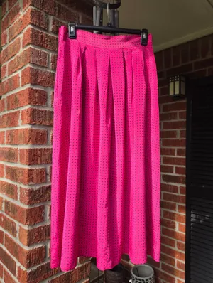 Vintage Fushia And Black polka dot Satin midi skirt Small thumbnail 5