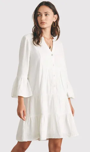 Faherty Dress White Mini Gauze Kasey V Neck Tiered Flared Coastal Cowgirl Medium thumbnail 1