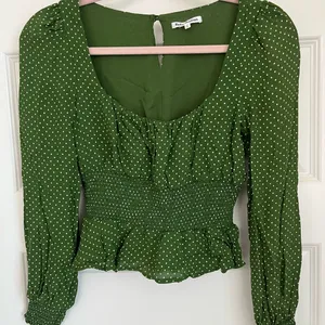 Reformation Hearth Green Dotted Smocked Blouse Size 4 thumbnail 10