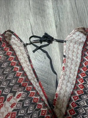 Free People Boho V-Neck Peplum Tunic with Red & Black Geometric Print thumbnail 6