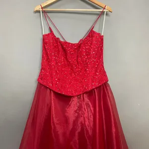 Vintage Y2K Prom Dress Corset Back Glitter Red Lace Attached Top Skirt Lace-Up thumbnail 3