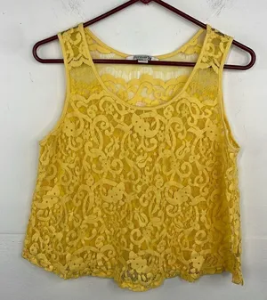 Forever 21 Y2K Lace Crop Yellow Top Floral design Medium thumbnail 1