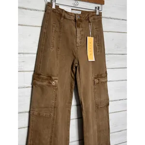 RISEN Cocoa Brown Cargo Pants Women's Size 3/26 High Rise Wide Leg Jeans thumbnail 2