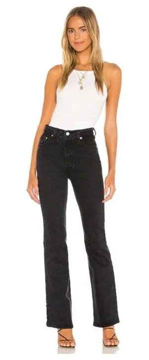 Levi’s Premium Ribcage Boot Cut Button Fly Black Jeans, Size 24 thumbnail 1
