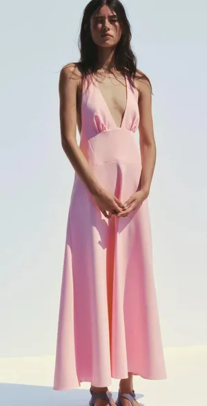Zara Pink Backless Halter Dress wedding maxi long evening party coctail thumbnail 12