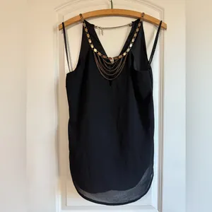bebe vintage Tank Top‎ black brass chain detailing club new years flowy thumbnail 2