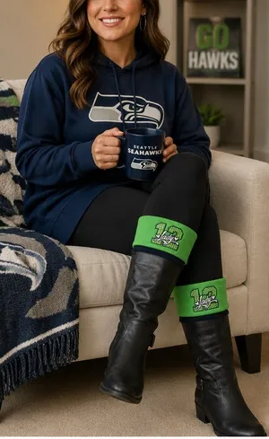 Seattle Seahawks Lady 12 Boot Warmers Cuff Socks Topper NWT Green Blue thumbnail 1