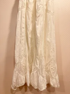 Free People Hi Hello White Cotton Smocked Strapless Lace Trim Midi Dress Size M thumbnail 9