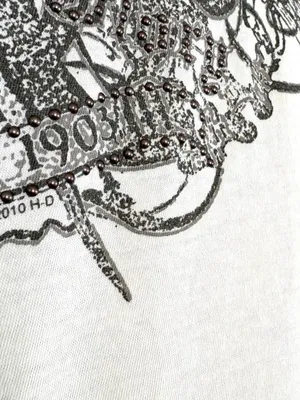 Y2K Harley-Davidson Cream White Studded Wing Embellished Biker Motorcycle Tee L thumbnail 5