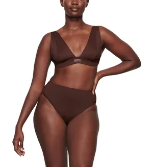 SKIMS SIGNATURE SWIM PLUNGE BIKINI TOP Large Cocoa NWT thumbnail 1