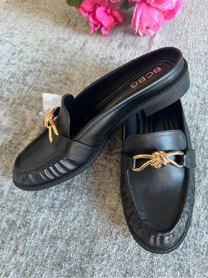 BCBG Black Leather Mules with Gold Knot Detail thumbnail 4