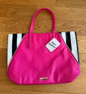 NWT - Juicy Couture - Hot Pink Tote with Black and White Stripe Sides thumbnail 1