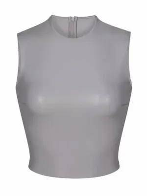 Skims faux leather gray matte sleeveless crop top L thumbnail 1