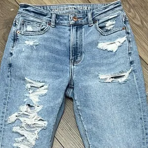 American Eagle Strigid Ripped Mom Jean Straight Leg Distressed High Rise Festival Womens 00R thumbnail 12