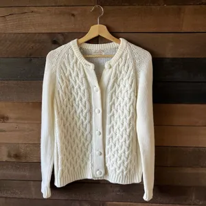 Vintage White Cable Knit Button Up Cardigan Sweater thumbnail 12