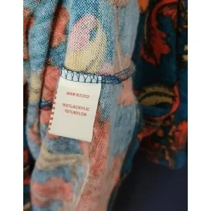 Aryeh Knit Dress Women'sTeal‎ Orange Feather Print Bell Sleeve, Large thumbnail 3