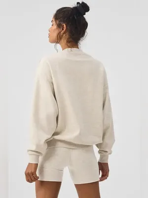 ALO Yoga Female Accolade Crew Neck Pullover Cozy Sweatshirt Oatmeal Heather XL thumbnail 2