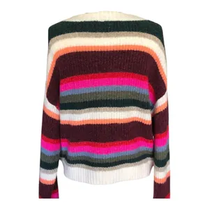 American Eagle Cropped Stripe Sweater Small Colorful Chunky Knit Crewneck Cozy thumbnail 5