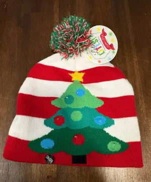 Lotsa LITES! Flashing Holiday Knitted Hat with a Christmas tree design thumbnail 1