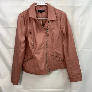 New Look women's mauve pink faux leather zip‎ collared pocket lined jacket large thumbnail 1
