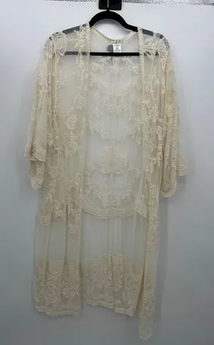 Cream‎ Lace Boho Long Duster Cardigan Sz 2X-3X Festival Indie Hippie Sheer thumbnail 1