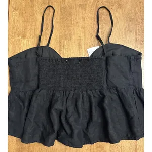 American Eagle Babydoll Peplum Cami Top Boho Festival Summer Black Linen XL NEW thumbnail 2