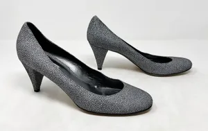 [Jigsaw] London Gray Spotted Print Round Toe Cone Shaped Heels Size 40 US 10 thumbnail 1