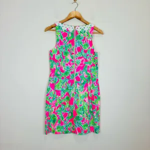 Lilly Pulitzer pink & green “Hanging Around” print shift mini dress lace trim 4 thumbnail 5