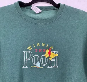 Vintage Winnie the Pooh Embroidered Green Sweatshirt Jerzees NuBlend M Grandma thumbnail 5