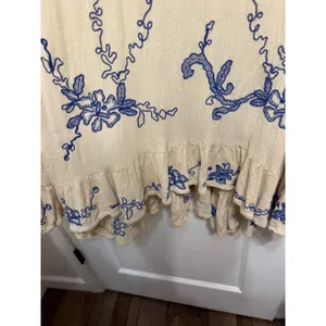 Free People Embroidered Boho Mini Dress Cream Blue Floral V-Neck Peasant Medium thumbnail 7