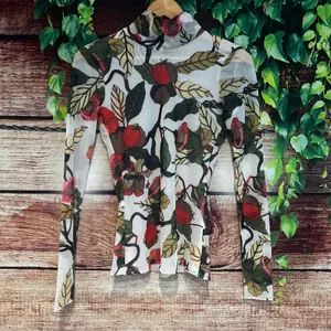 Baum Und Pferdgarten Jodi Top XS Mesh Blouse Floral Print Long Sleeve Mock Neck thumbnail 2