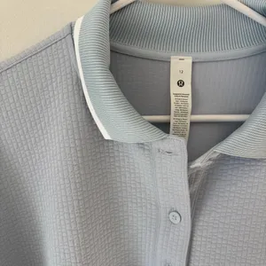 Lululemon Textured Long-Sleeve Polo Shirt Starch Blue White Athleisure Preppy thumbnail 6