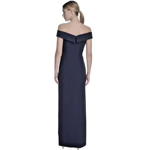 Eliza J Pleated Off Shoulder Gown Dress Size 4 $218 Navy Blue Crepe thumbnail 5
