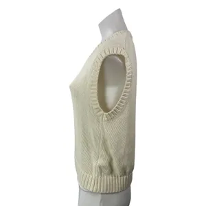 Zara Women's Cream Classic Sleeveless Ribbed Knit Fitted V-neck Sweater Top Sz M thumbnail 2