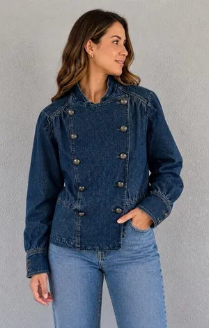 We The Free Denim Jacket XS NWT Structured Military Utility Missing Button thumbnail 1
