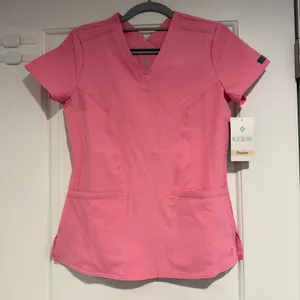 Med Couture Peaches Women's 2 Pocket Stretch V-neck Scrub Top Size XS Pink NWT thumbnail 1
