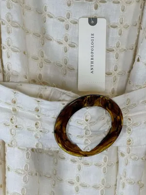 Maeve by Anthropologie White Eyelet Linen Belted Maxi Dress thumbnail 6