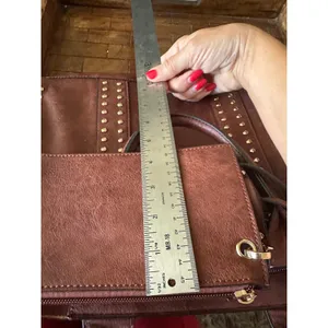 Dasein Brown Vegan Leather Studded Tote Bag Satchel with Matching Pouch Gold EUC thumbnail 5