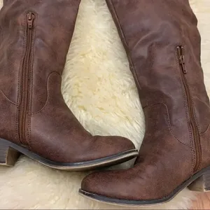 Knee high vegan leather distressed look boots thumbnail 3