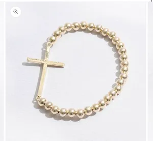 Cross Beaded Gold Tone Bracelet thumbnail 3