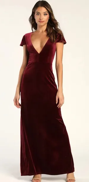 Feeling Flawless Burgundy Velvet V-Neck Maxi Dress Lulus Size S thumbnail 1