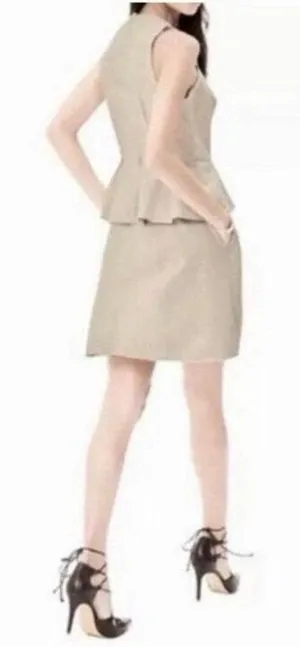 Banana Republic Beige Cotton Linen Peplum Sleeveless Dress Pockets Size 6 thumbnail 1