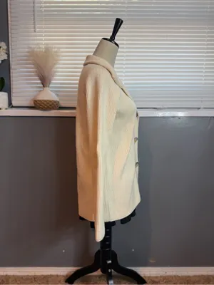 Jones New York Ivory Wool Angora Ribbed Toggle Cardigan Jacket Size S thumbnail 4