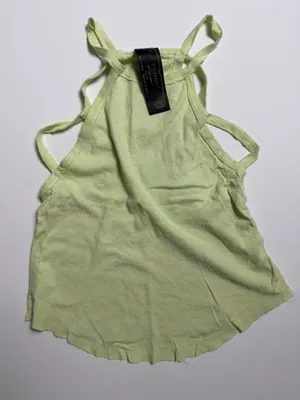 Free People FP New Romantics Lime Green Halter Neck Soft Linen Cotton Raw Hem Tank Top XS thumbnail 1