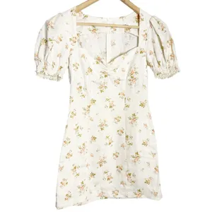 Reformation Gina 100% Linen Cream Floral Print Puff Sleeve Coquette Mini Dress 0 thumbnail 2