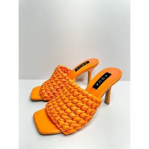 AQUA‎ Woven Sandals Size 7 Orange High Heel Open Square Toe NEW thumbnail 2