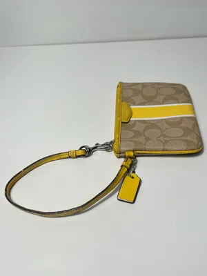 Coach Signature Corner Zip Varsity Stripe Yellow Canvas Wallet Wristlet thumbnail 7