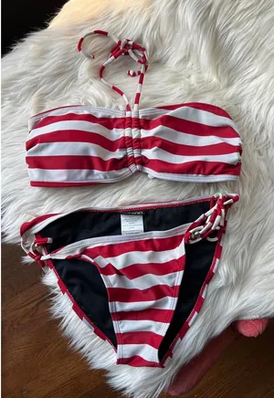 Ingear Medium Red and White Stripe Bandeau Bikini Set thumbnail 1