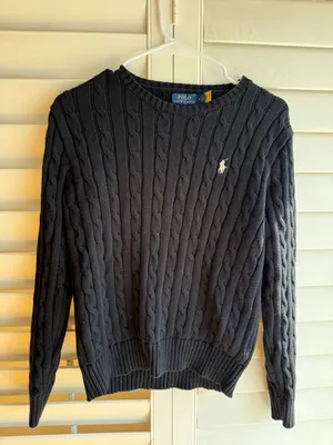 Ralph Lauren Black Cable Crewneck Sweater with Polo Pony sz S thumbnail 4